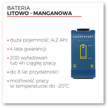 Bateria do AED Philips FRx i HS1 zalety